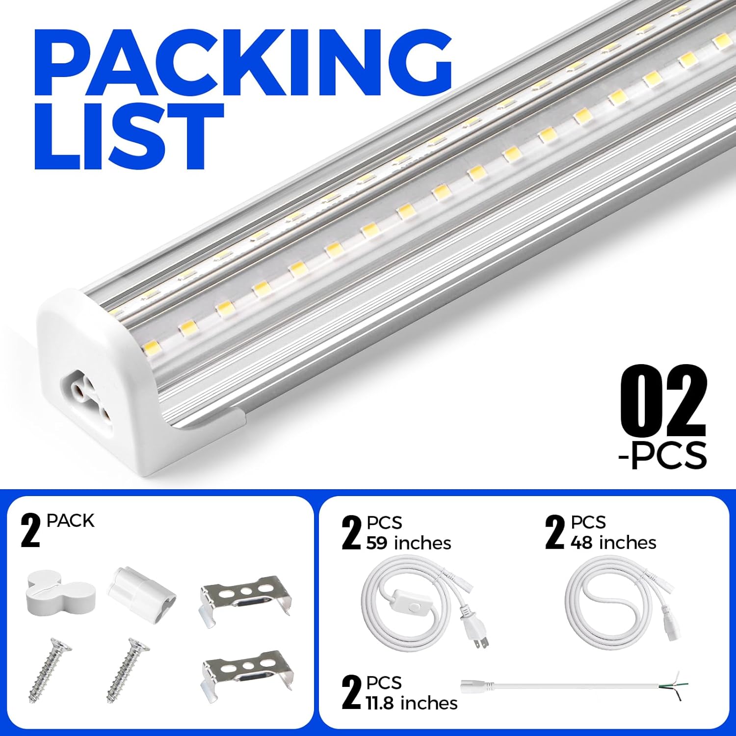 Barrina T8 LED Shop Lights for Workshop 4FT, 50W, 5000K, Daylight White, Clear Cover, Ceiling, V-Shape Shop Light Fixture, Garage, Warehouse, Basement, ETL Listed, 4Packs